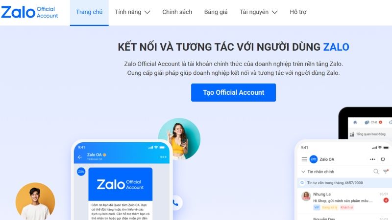 Truy cập trang web chính thức của Zalo OA