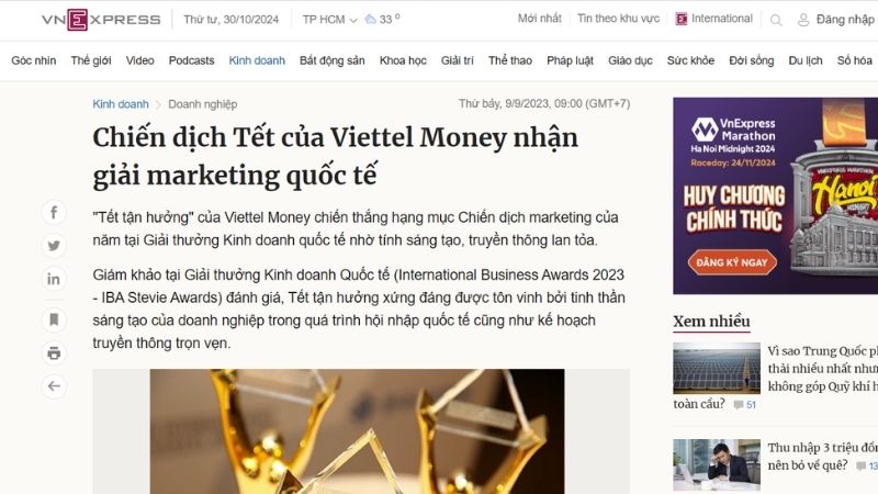 Tin về Viettel Money trên VnExpress
