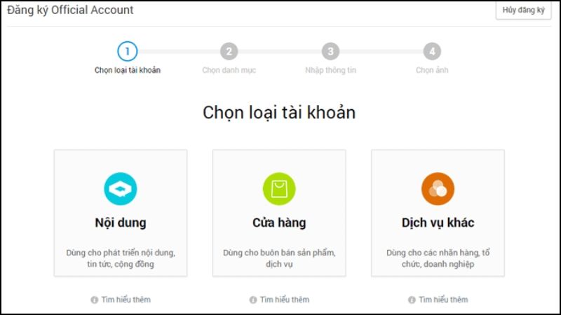 Chọn loại tài khoản phù hợp
